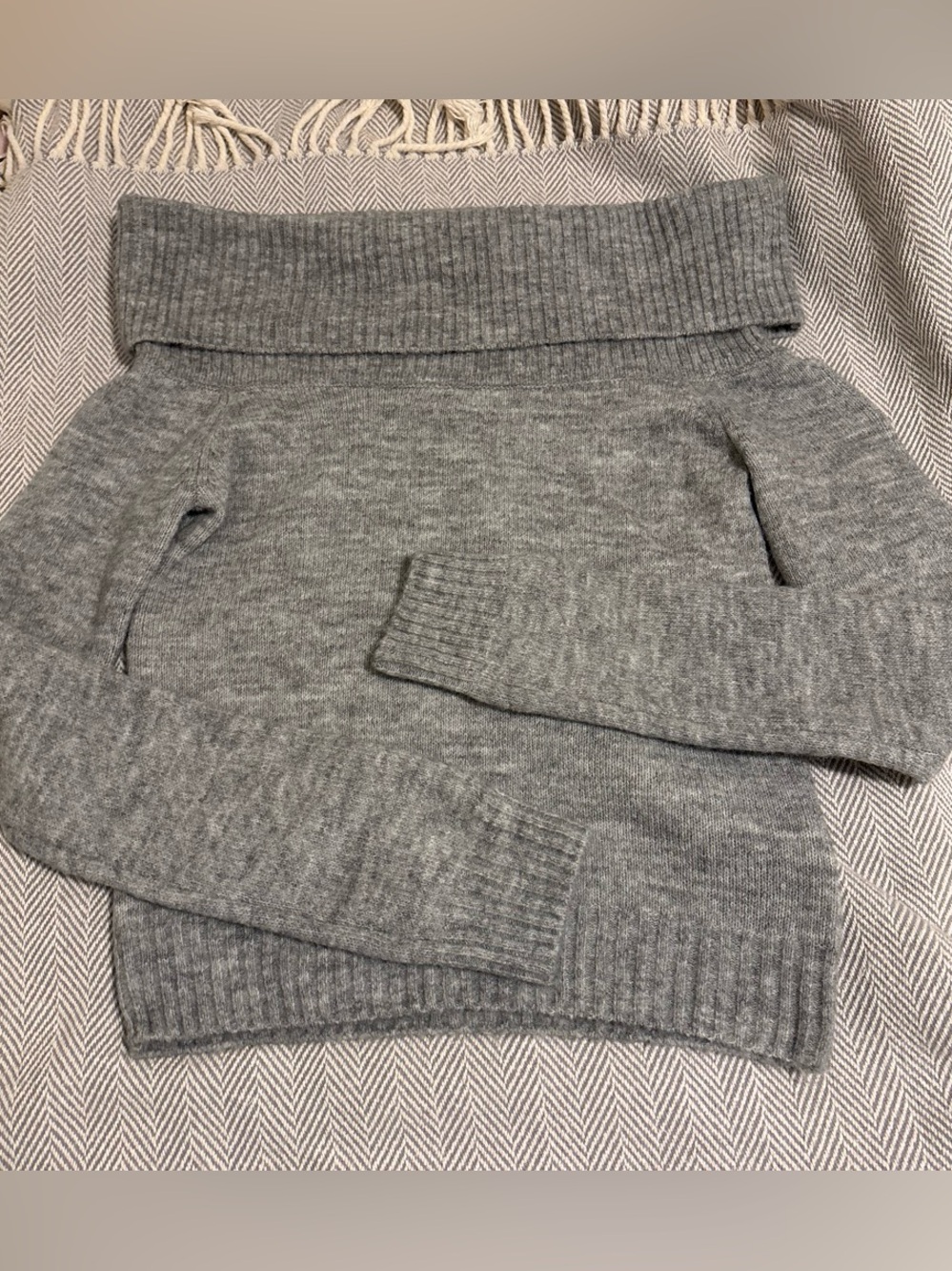 Divided Off-the-Shoulder Gray Knit Sweater
